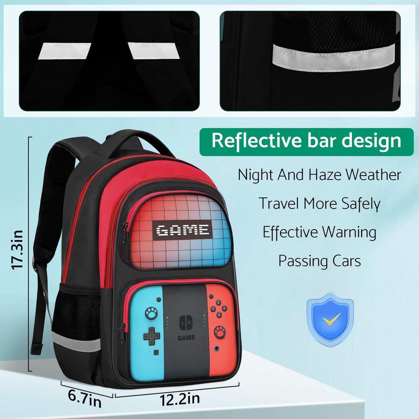 JIRAIKEI Kids Backpack for Boys,3pcs Boys Backpack with Lunch Box Set for Children Teens Elementary Middle School,Gamer Bookbag Ages 6-18,School Bookbag Travel Back Pack,17″ Large Capacity