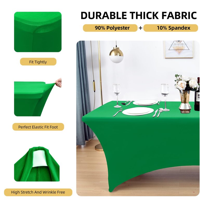 ZarzaaSik 2-Pack 4ft Spandex Table Covers for Rectangular Folding Tables - Wrinkle Resistant Stretch Tight Table Cloths - Ultimate Fitted Table Protector for Parties, Banquet, and Wedding