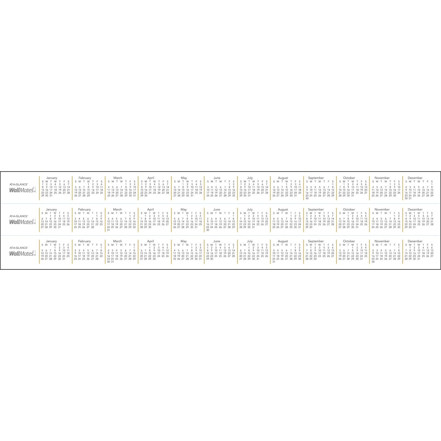 AT-A-GLANCE AW602028 WallMates Self-Adhesive Dry Erase Monthly Planning Surface, 36 x 24 , Gray/White/Orange