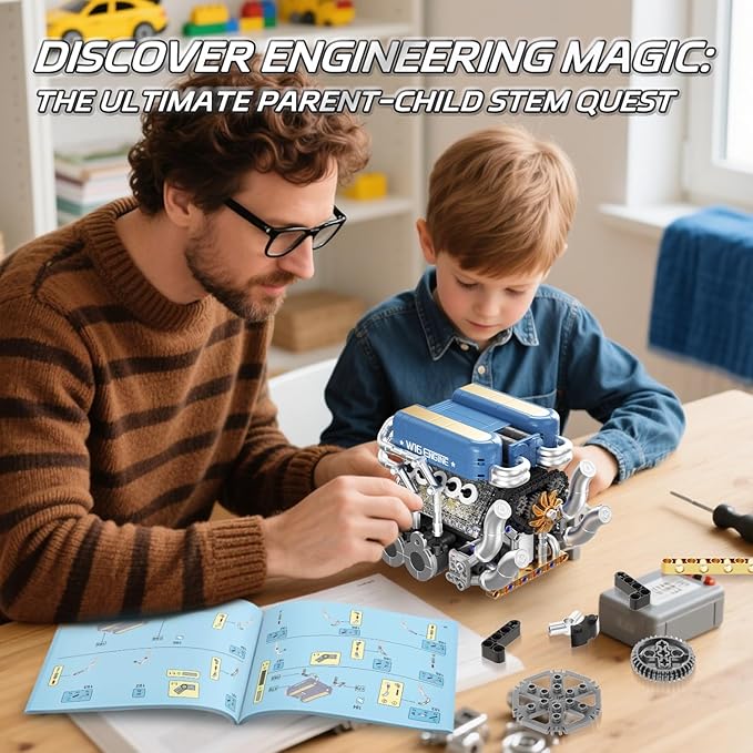 W16 Engine Building Kit (Twin V8 Design) 751 PCS to Build Your Own W16 Engine Model Kit for Kids Boys Compatible with Lego Engine Sets for Boys 8-14 STEM Building Blocks Toys for Kids Adult