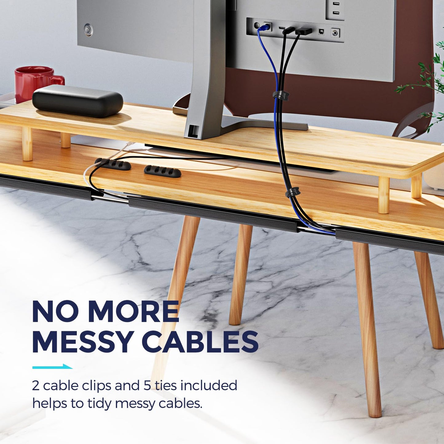 Delamu 2 Pack Safe & Tidy Cable Management Solution - Protect Kids & Pets with Home & Office Cable Management Under Desk,Cable Organizer, Cable Management Kit,Cord Organizer for Desk, 15.7inX2