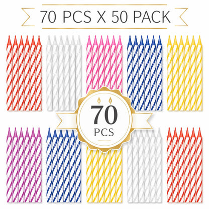 Cwise 50 Pack (3500 Count) Bulk Spiral Birthday Candles - Spiral Candles for Cake or Cupcake - Celebration Candles -Bulk Pack for Cakes - Colorful Birthday Candles