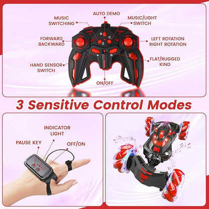 Gesture Sensing RC Stunt CarRemote Control Car Toys for Ages 8-12Drift Cars with Lights Music4WD 360° Spins All Terrains Kids Toys RC Cars 4-7 Best Birthday Gift for Kids