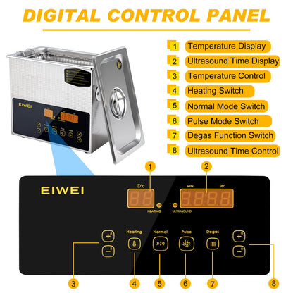 EIWEI 3L Ultrasonic Cleaner Dual-Frequency Professional Digital Stainless Steel Cleaning Machine with Heater Timer for Carburetor, Parts, Circuit Board, Glasses, Denture, Jewelry
