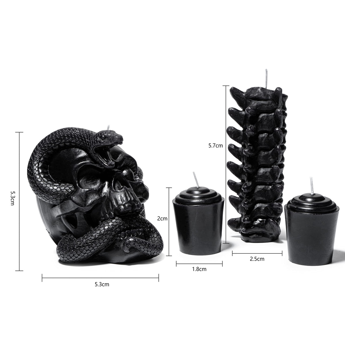 Skull & Spine Candles 4 Pack - Skeleton Snake, Spine & Black Bones Candle, Skulls, Magic Skulls Candlestick Spooky Gothic Emo Decor, Home & Bar Decoration, Large Creepy Skeletons Decorations