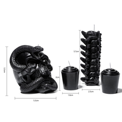 Skull & Spine Candles 4 Pack - Skeleton Snake, Spine & Black Bones Candle, Skulls, Magic Skulls Candlestick Spooky Gothic Emo Decor, Home & Bar Decoration, Large Creepy Skeletons Decorations