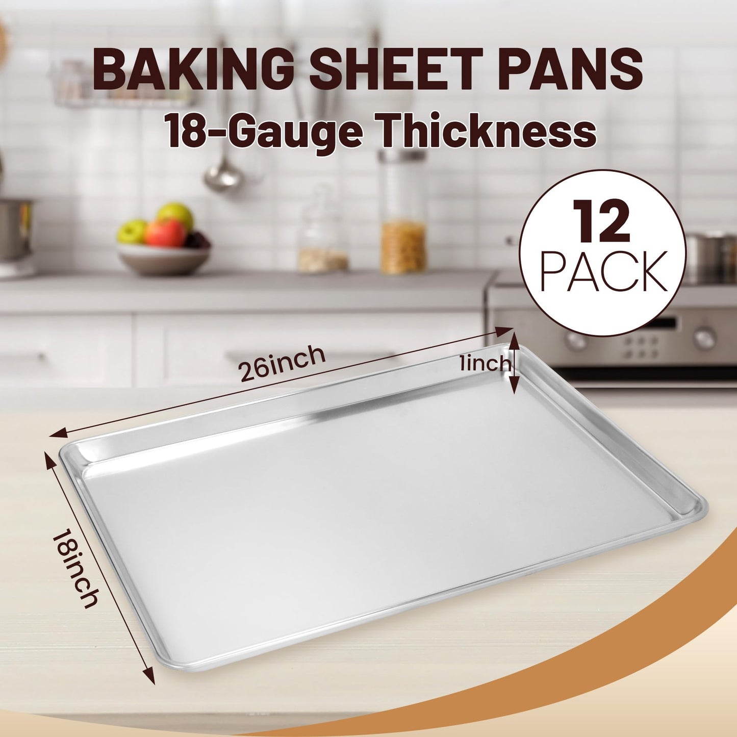 BIEAMA 12 Pack Full Size Baking Sheet Pan Aluminum Commercial Pan for Oven Freezer Bakery Hotel Restaurant 26" × 18"