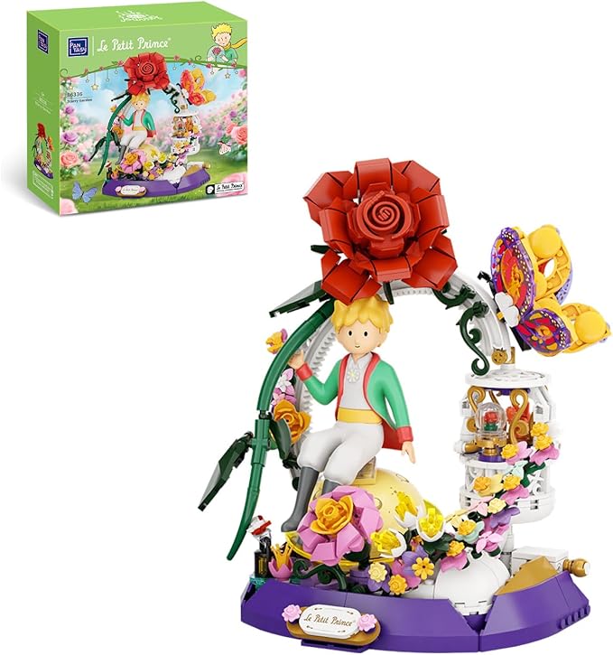 PANTASY The Little Prince Star Garden Building Set - Rotating Pavilion with Red Rose &amp Fox Miniature Planet Scene Interactive Storytelling Toy of Taming and Love Creative Adult &amp Kids Gift