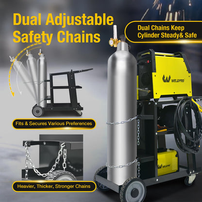 Weldpro 3-Tier Heavy Duty Welding Cart, Welder Cart for MIG/TIG Welder & Plasma Cutter, 400Lbs Capacity Rolling Welding Trolley with 360°Swivel Wheels & Safety Chains