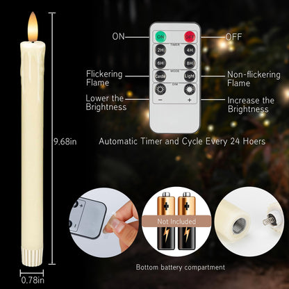 JOIONE Flameless Taper Candles with Remote, 6 Pack Real Wax LED Battery Operated Candle with Flickering Flame, Safe Home Décor for Living Room, Bedroom, and Dining Table, Dripping Wax Ivory