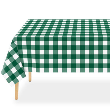 QIKSION Green Gingham Tablecloth Disposable 2 Pack, 54 x 108 Inch Green and White Checkered Table Cloth for Camping, Birthday, Masters Golf Party Supplies, Rectangle, Plastic Table Cover