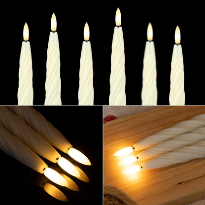 AFINETH Flameless Taper Candles with 3D Wick, 9.6" Real Wax LED Candles with Remote and Timer, 3 Pack Flickering Candlesticks Battery Operated, Spiral Taper Candle for Home, Wedding, Party, Ivory
