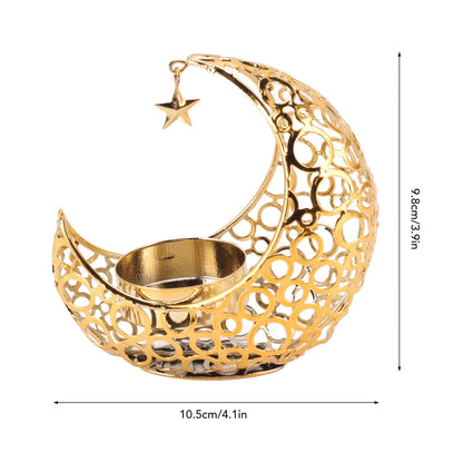 BSTiltion Moon Candlestick Holder Iron Hollowed Candle Holder with Elegant Design for Home Decor Wedding Christmas Decoration (Gold)