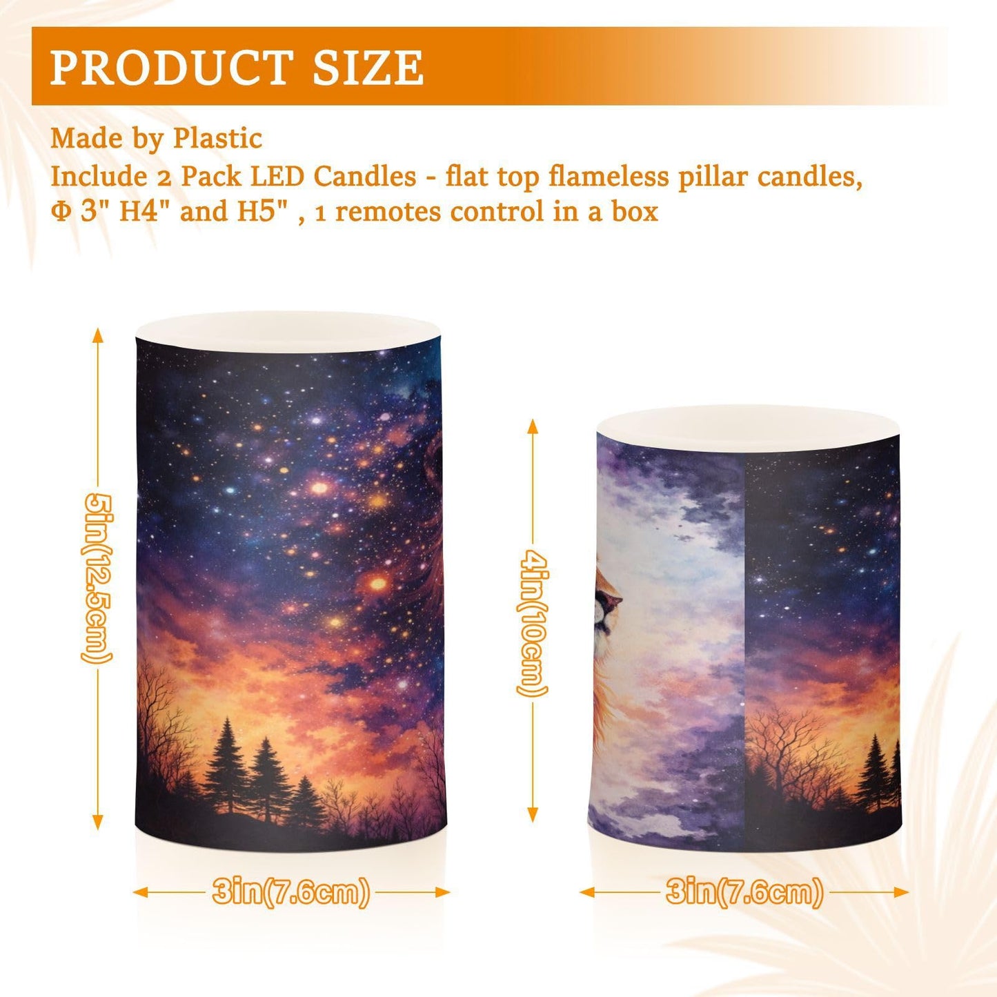KGLDSNM Cool Galaxy Lion LED Flameless Flickering Candle with Remote Timer Battery Operated for Indoor Outdoor Party Holiday Home Decor 2 Pack