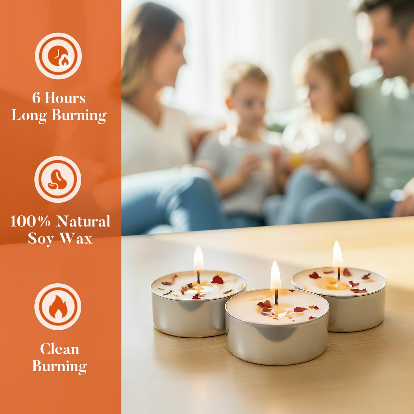 Crenovo Rose Scented Tealight Candles 16 Pcs, 6-7 Hours Soy Tea Lights Candles with Dried Flower Petals, Non-Toxic Smokeless Small Candles Bulk for Weddings, Home Decor, Spa
