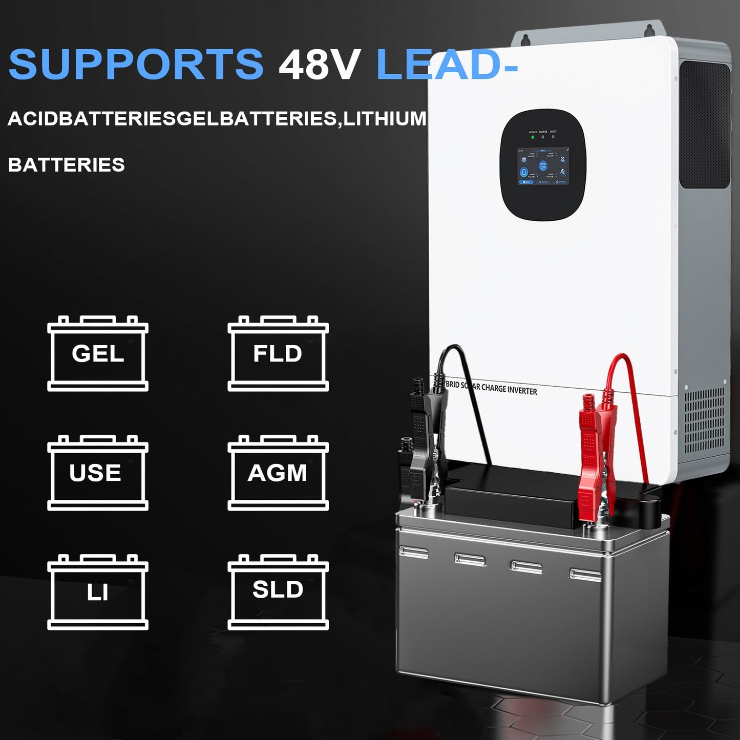 10000W 48V All-in-One Solar Hybrid Inverter UL, 20KW Peak Pure Sine Wave, 48V DC 120V/240V Single&Split-Phase, Dual MPPT, 6 Parallel, Battery-Free UPS WiFi, Lead-Acid/Lithium, Off-Grid Home & RVs