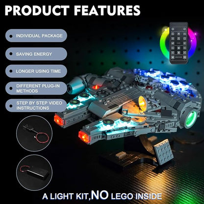 BrickBling LED Light Compatible with Lego 75375 Millennium Falcon 25th Anniversary Buildable Starship Remote Control Version Lighting-No Model