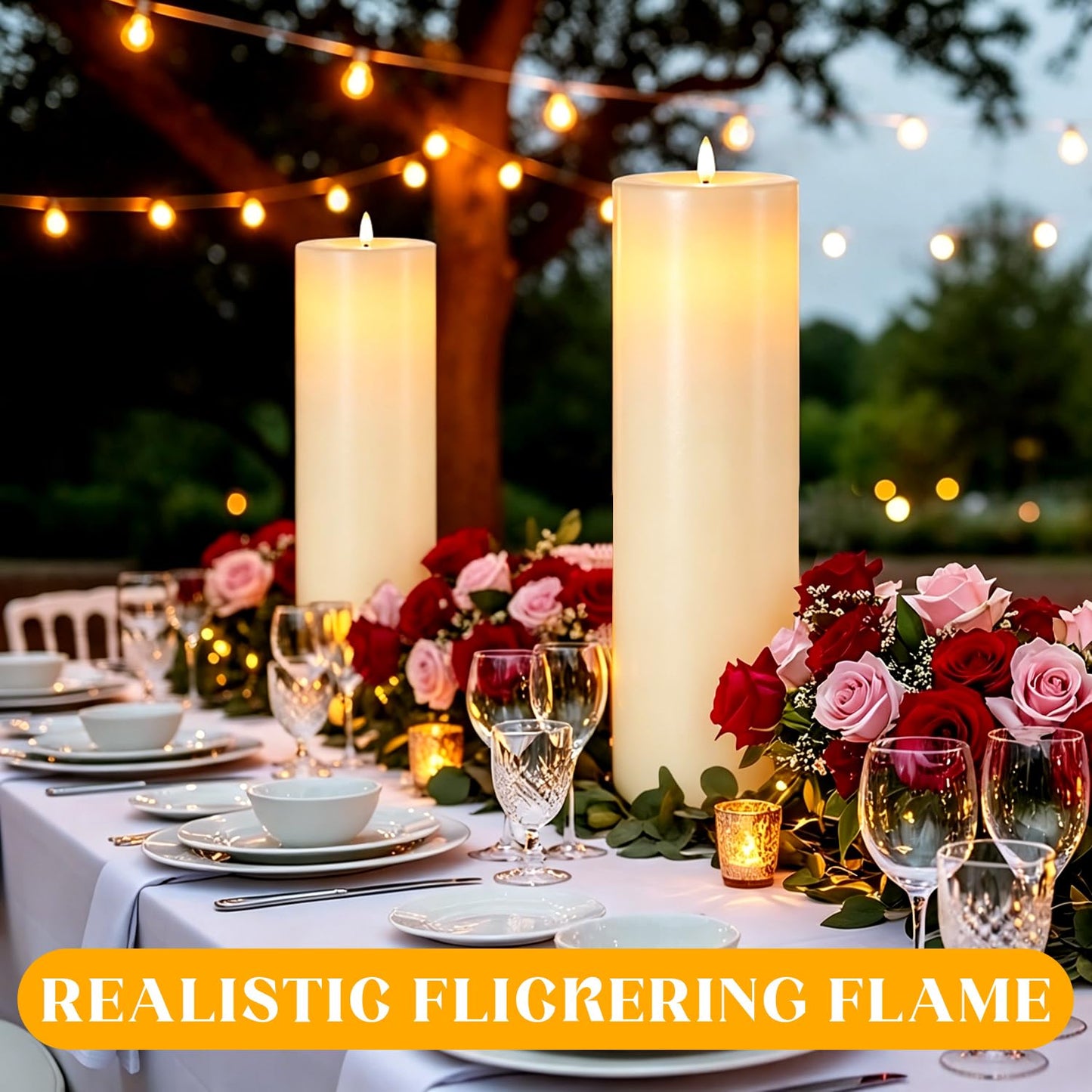 Gerrii 4 Pack 15" x 4" Large Outdoor Flameless Candle LED Waterproof Battery Operated Candle with Timer Remote Control Electric Flickering Flameless Tall Pillar for Patio Porch Lantern Indoor Decor