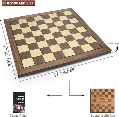 AMEROUS 17 Inches Wooden Chess Board Only Professional Tournament Chess Board Large with Gift Package - Chess Rules Beginner Chess Board Game for Adults