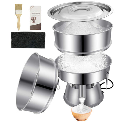 Automatic Sieve Shaker Machine, 110V Stainless Steel Vibrating Sifter with 10 & 60 Mesh Screens for Flour & Powders