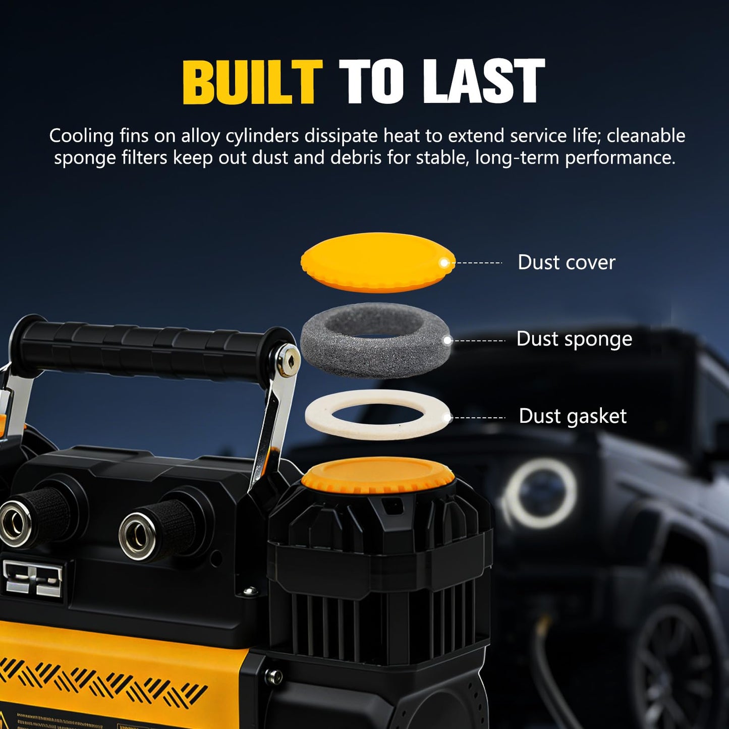 BUNKER INDUST 12V Air Compressor, Portable Inflator 12.3 CFM 150PSI Dual Tire Air Pump with LCD Control Panel Anderson-Style Plug for Off-Road 4x4 Vehicle, SUV, Truck