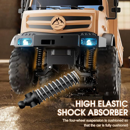 RC Military Truck 1:16 Scale Remote Control Car with Camera All Terrain RC Rock Crawler Off-Road RC Truck 2.4GHz Army Transport Vehicle with 2 Rechargeable Batteries for Adults Beige