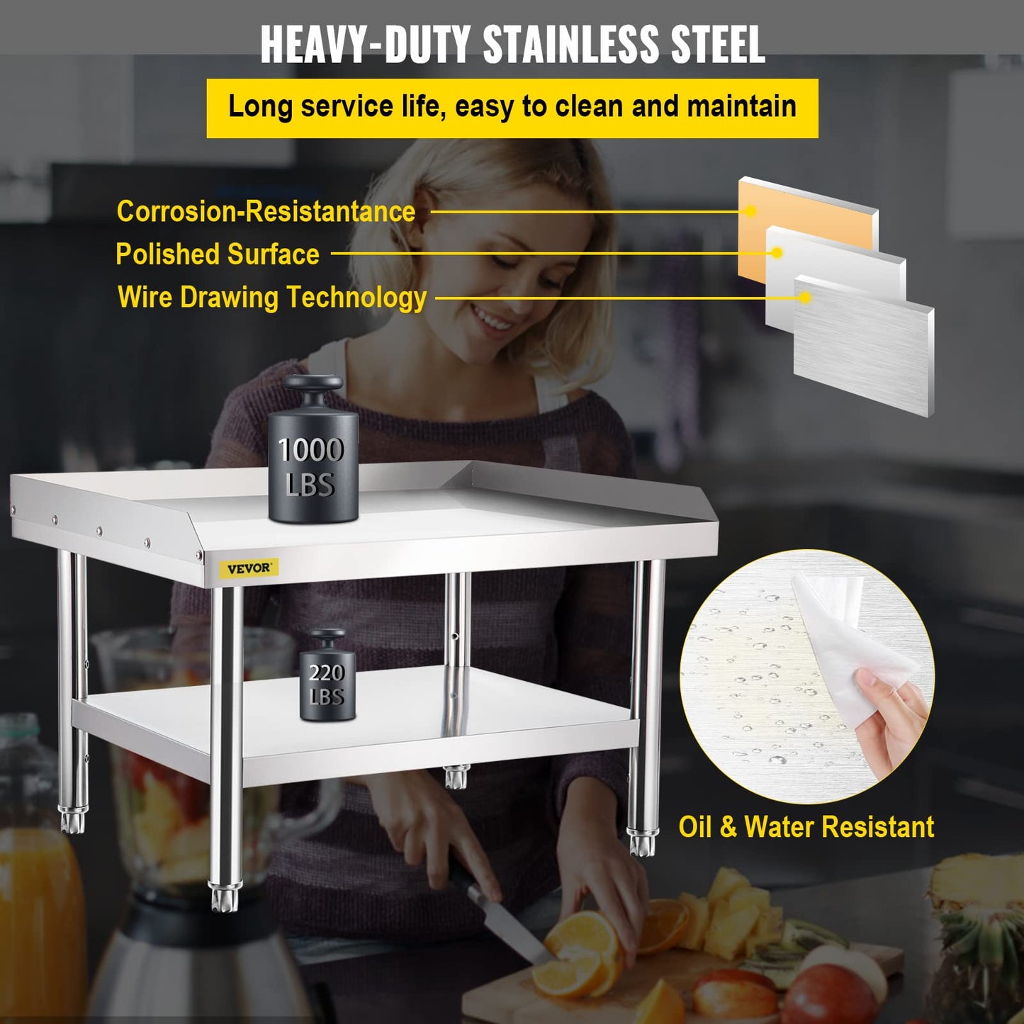VEVOR Stainless Steel Equipment Grill Stand, 60 x 30 x 24 Inches Stainless Table, Grilling Stand Table with Undershelf, Equipment Standing Grill Desk for Hotel, Home, Restaurant Kitchen