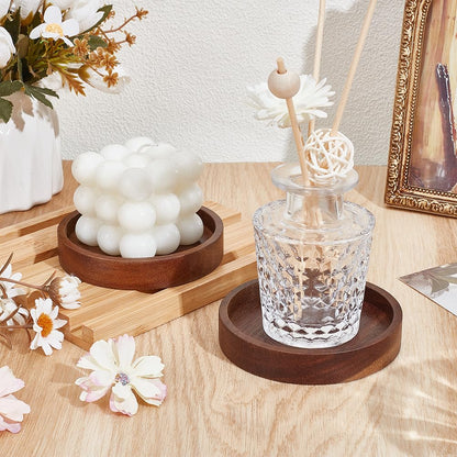 NBEADS 2Pcs Wood Candle Tray, 3.94 inch Acacia Coasters for Candles Flat Round Natural Wood Plant Trays for Home Dining Table Kitchen Accessories Bar Decorative, Coconut Brown