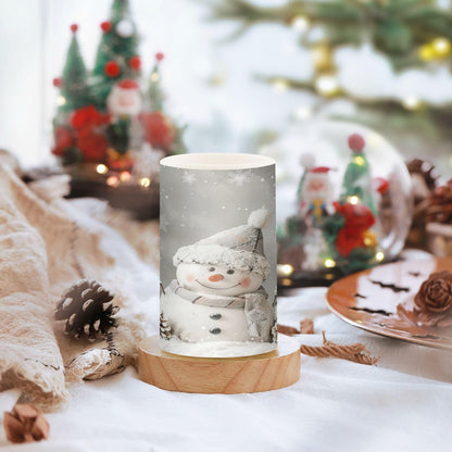 Christmas Lights Flameless Candles Snowman Pine Cones Snowflake Pillar Candles Set of 2 Battery Operated Remote Control Warm Lights Home Decor
