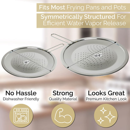 LUCETE Stainless Steel Splatter Screen 12.6" – Hot Grease Splatter Screen for Frying Pan - Oil Splash Guard - Protect your Skin from Burn & Keep Your Kitchen Cleaner (12.6 inch)