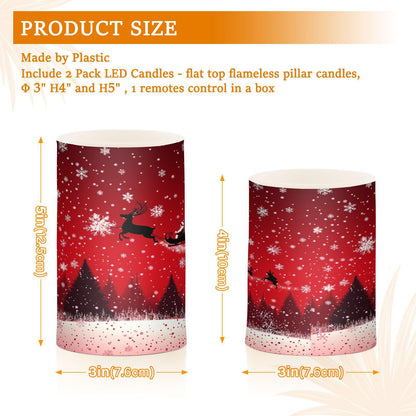 Eionryn Christmas Reindeer Santa Sleigh Red Sky Flameless Candles Battery Operated LED Candles with Remote Timer Electric Candles for Home Party Decor 2pcs