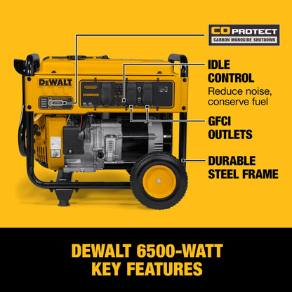 DeWalt 8,750 Starting Watt Portable Gas Generator, 389cc Engine, Idle Control Technology, CO Protect Safety, GFCI Outlets, Never-Flat Wheels Emergency Home Backup Jobsite Power, 49 State