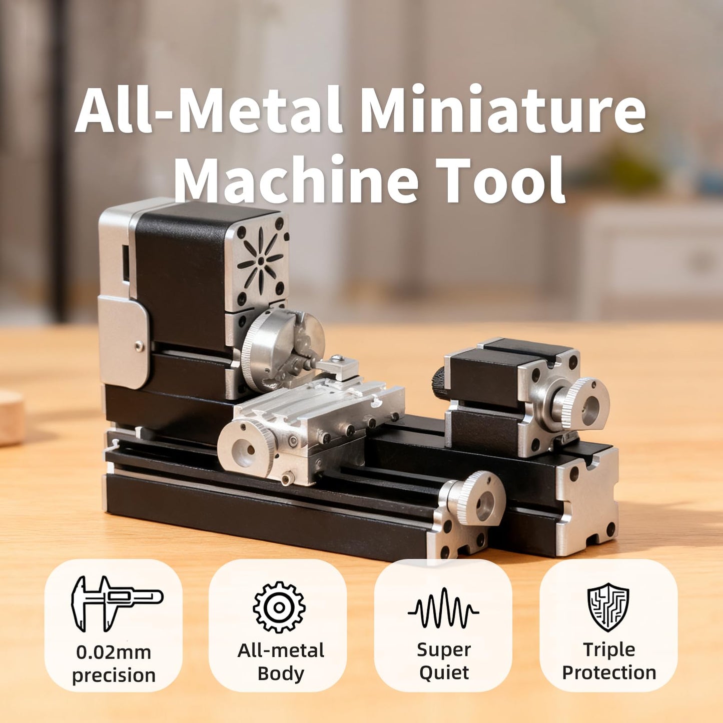 AcmeFlare All-Metal Mini Lathe Machine, 36W 20,000RPM Precision Lathe with 0.02mm Molded Scale – for Wood & Soft Metals (Copper, Aluminum) in DIY, Model Making, Crafts & Education