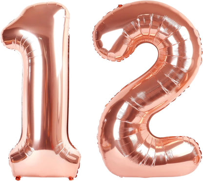 Rose Gold Number Balloons by [Brand Name] - 40 Inch Large Birthday Decorations for 12 & 21 Year Olds
