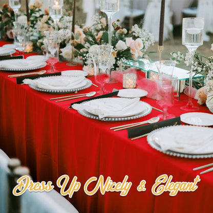 BRILLMAX 4 Pack Red Tablecloths 90 x 156 Inch for 8ft Rectangle Tables - 150 GSM Polyester Fabric, Floor Length Drop, Water, Stain & Wrinkle Resistant Cloth Cover for Wedding Reception Banquet