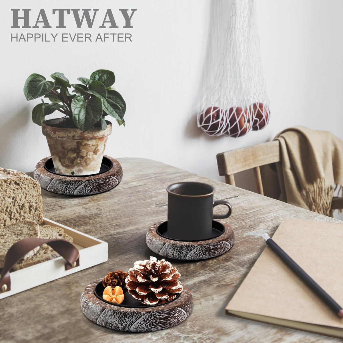 Hatway Wood Candle Holder Farmhouse Decor Wooden Pillar Candles Tray for Table Centerpiece Small Decorative Tray Riser Round Wooden Plate Pedestal Stand for Coffee Table for Christmas Decor-Bai-2