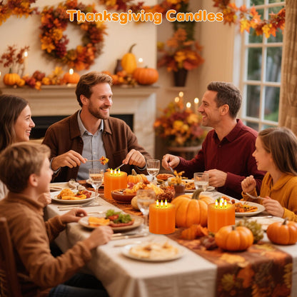 Large 3 Wick Flameless Candles Set of 2, 4"x4" Flickering LED Candles with Remote & Timer, Dimmable Real Wax Pillar Candles Battery Operated, Orange Candles for Fall Thanksgiving Halloween Decor