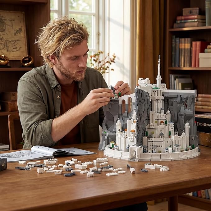 Medieval The Rings White Castle Architecture Sets for Adult Building with Lights Movie Modular Collectible for Fans Gift Toy for Men and Women (2318 Pcs)