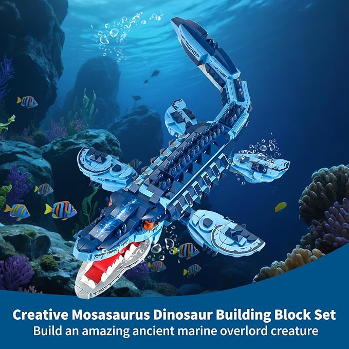 Mosasaur Dinosaurs Building Sets805 Pcs Ocean Animal Building ToysSea Creatures Creativit Model Building SetSTEM World Park Building KitsOffice Home Decor Gifts for AdultsTeens and Kids
