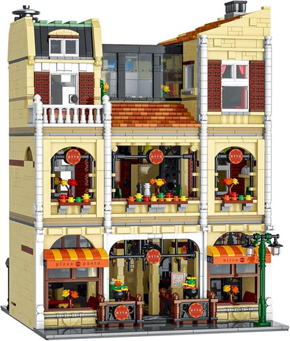 Pizza Shop Street View Building Blocks Set5588Pieces 3-Story Retro European Architecture Model with Detail Interior Scenes Collectible Modular Building Blocks for Adults &amp Teens 14+