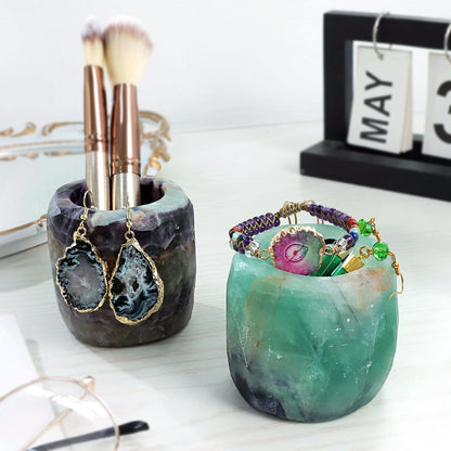 mookaitedecor Natural Fluorite Crystal Tea Light Candle Holder/Air Plant Holder Home Decor
