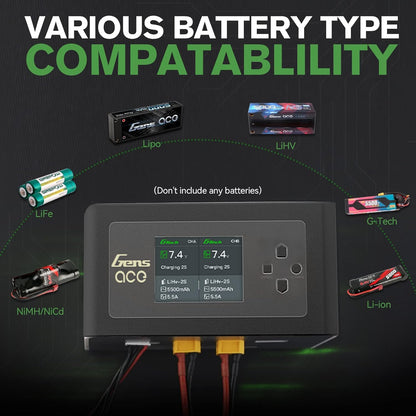 Alaohu IMARS D300 Lipo Battery Charger, Gens Ace Smart Balance Charger Dual Channel AC 300W / DC 700W (350W*2) 16A for RC LiPo Li-Ion LiHV Life Battery Charging (Black)