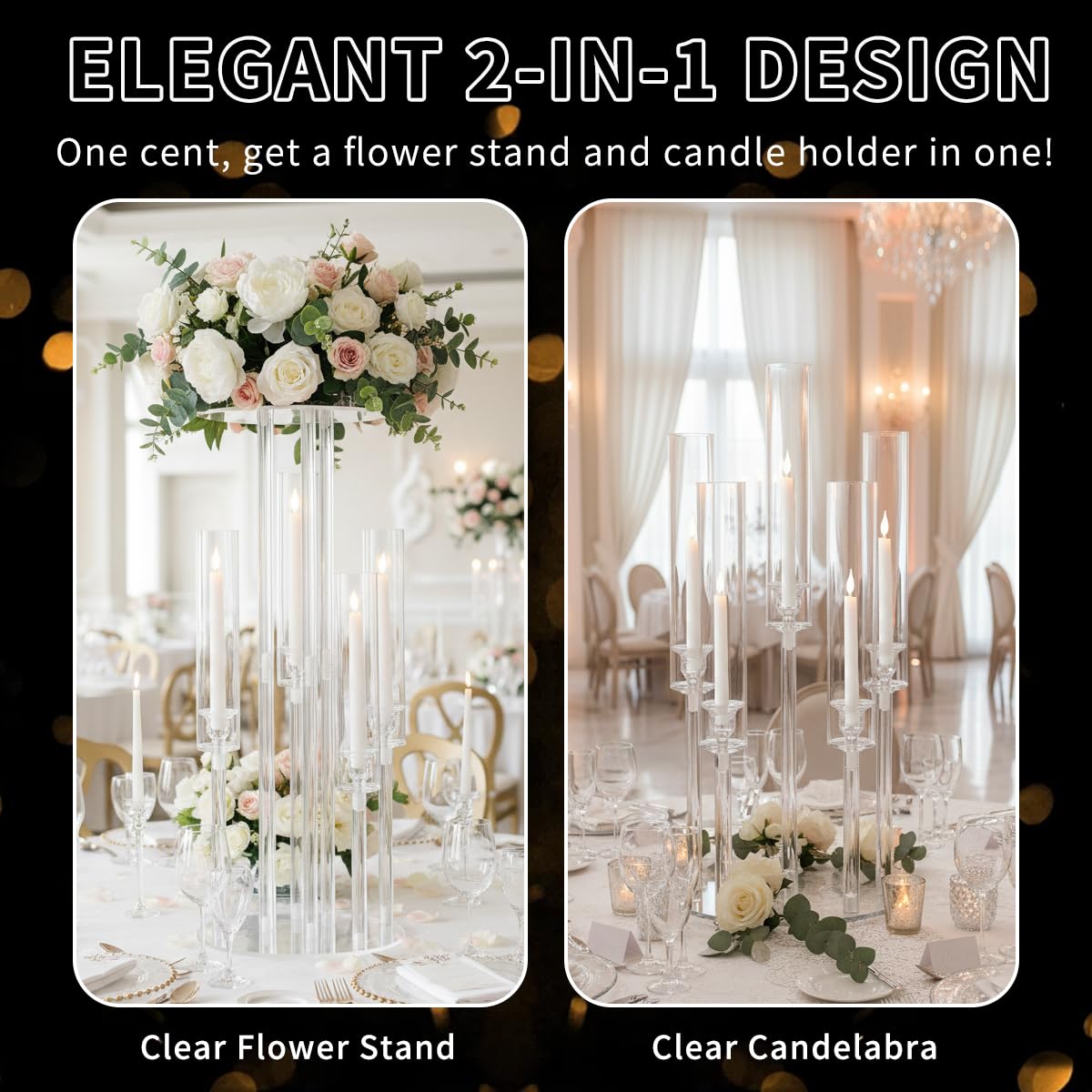 Fullvaseer 1PCS 5 Arm Candelabra,Clear Centerpiece for Table,Acrylic Centerpiece Stand for Wedding Reception,Acrylic Candle Holder for Event Celebration Wedding Birthday Home,Christmas