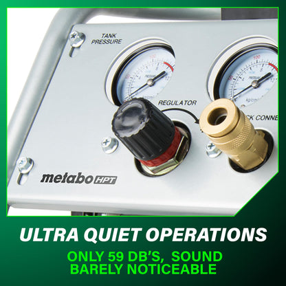 Metabo HPT Quiet Air Compressor, Portable 1 Gallon Oil-Free Air Compressor, Ultra-Quiet Operation at 59 dB, Universal Quick Coupler for Fast Tool Changes, Compact and Lightweight, EC28M