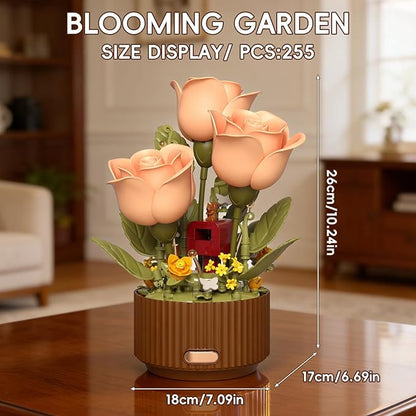Rose Flower Building Blocks Set Motorized Blooming Flowers for Adults Romantic Gift for Women Girlfriend Home Desk Decor DIY Botanical Display 255 PCS