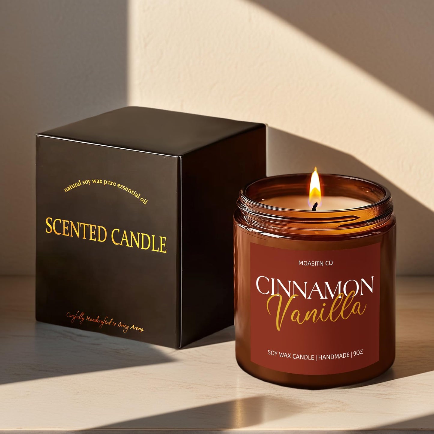 Cinnamon Vanilla Candle for Home Scented| Organic Soy Non Toxic Candles| Long Clean Burning Aromatheraphy Jar Candel for Women Men for Autumn,Winter, Halloween,Thanksgiving,Relaxing| 9oz