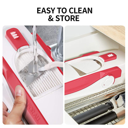 QieCai Vegetable Chopper, Safe Mandoline Slicer for Kitchen, Adjustable Thickness Potato Slicer, Manual Food Chopper, Veggie Dicer Kitchen Gadgets Sets (Red)