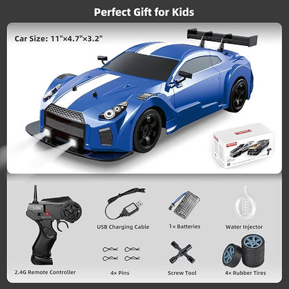 RC Drift Car Drifting RC Car 1/16 2.4GHz 4WD Remote Control Cars Rechargeable Drifting Cars 18KM/H+ High Speed RC Racing Vehicle with Spray Cool Lights Toy Car for Kids Boys
