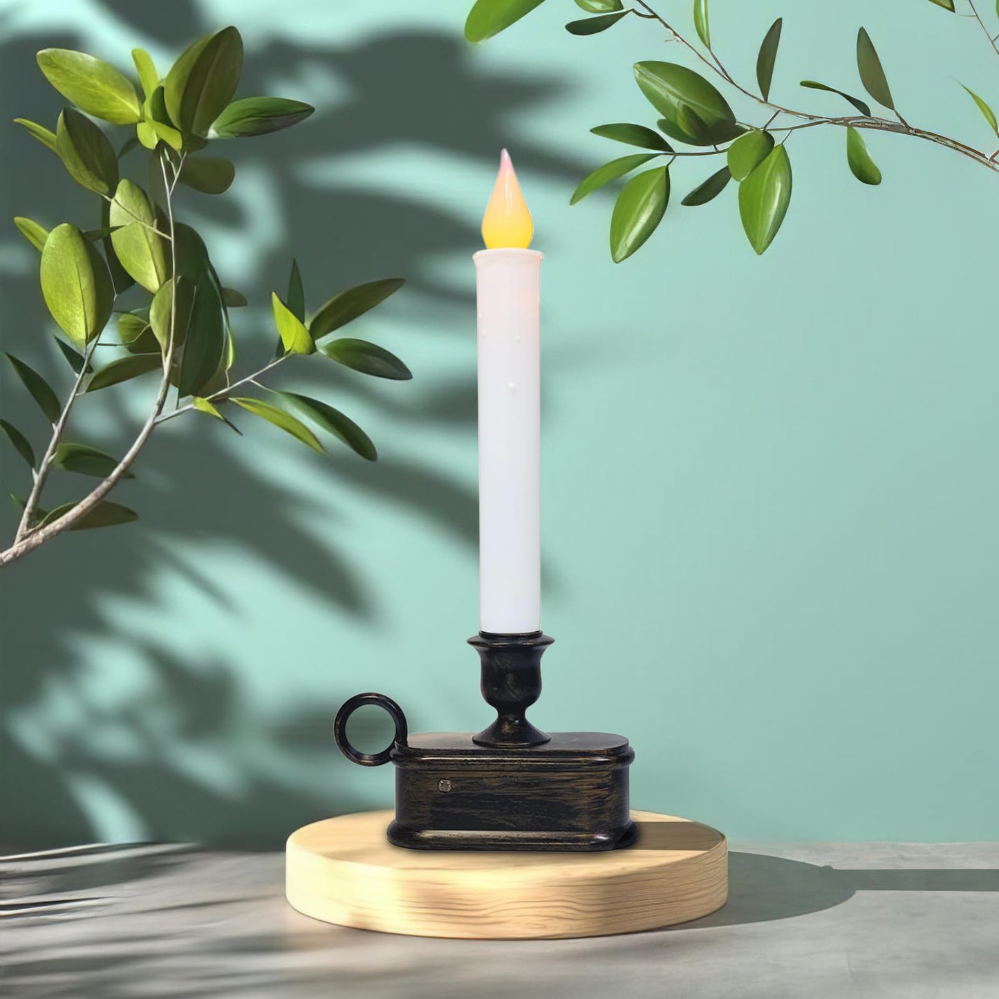 ZAXIFLY Set of 4 Battery-Powered Christmas Window Candles,9 Inch LED Flameless Taper Lights with Dusk to Dawn Sensor, Antique Bronze Base,for Holiday Decor