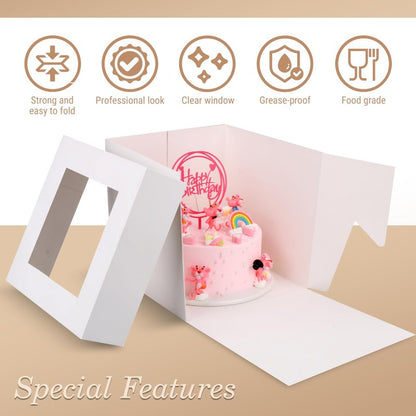 Cakebon Cake Boxes - 8x8x8 Inch 24-Pack Cajas Para Pasteles - Cake Box With Window for Birthdays, Weddings and Parties